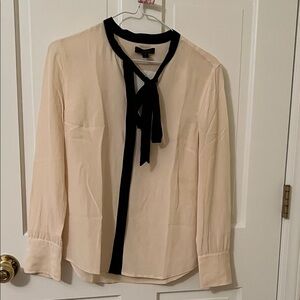 J Crew Elegant Cream Blouse with Black Accents 4P